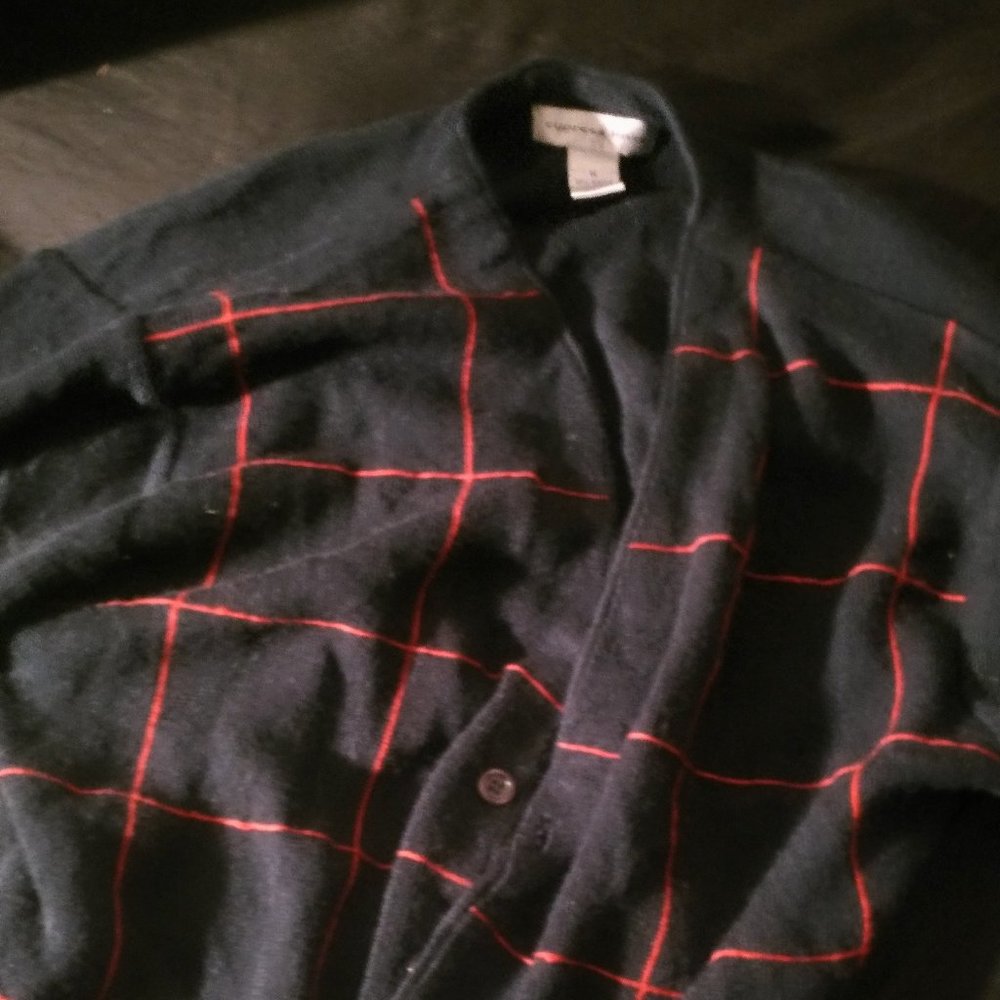 Men windowpane cardigan/V-neck sweater